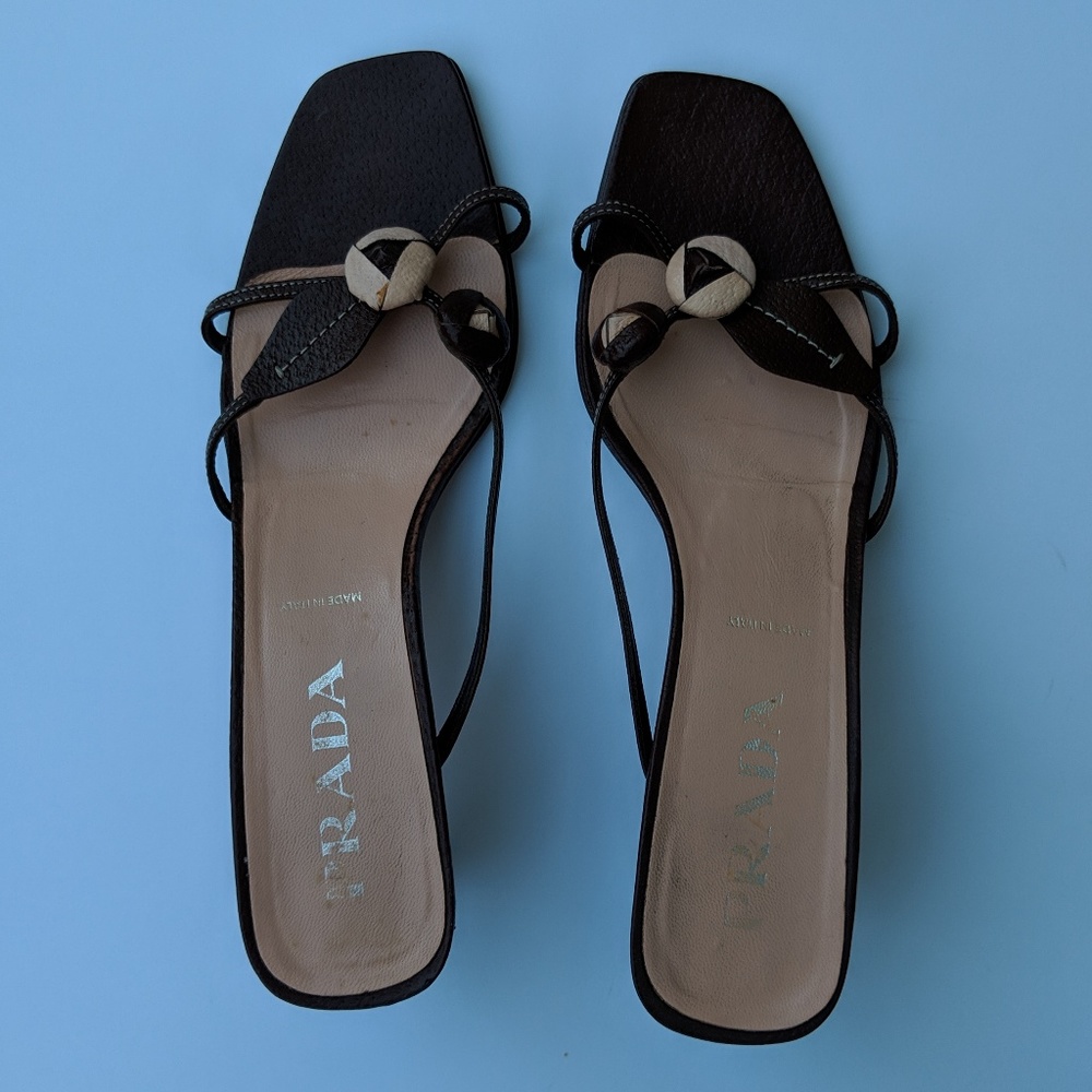 Prada Pink Brn Leaves Flowers Heels Sandals